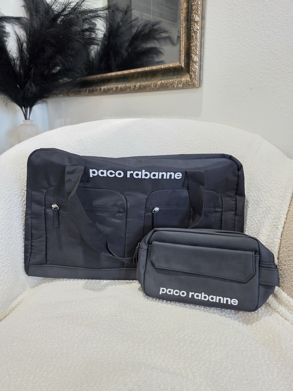 Paco Rabanne Black Travel Duffel with Matching toiletry pouch Set